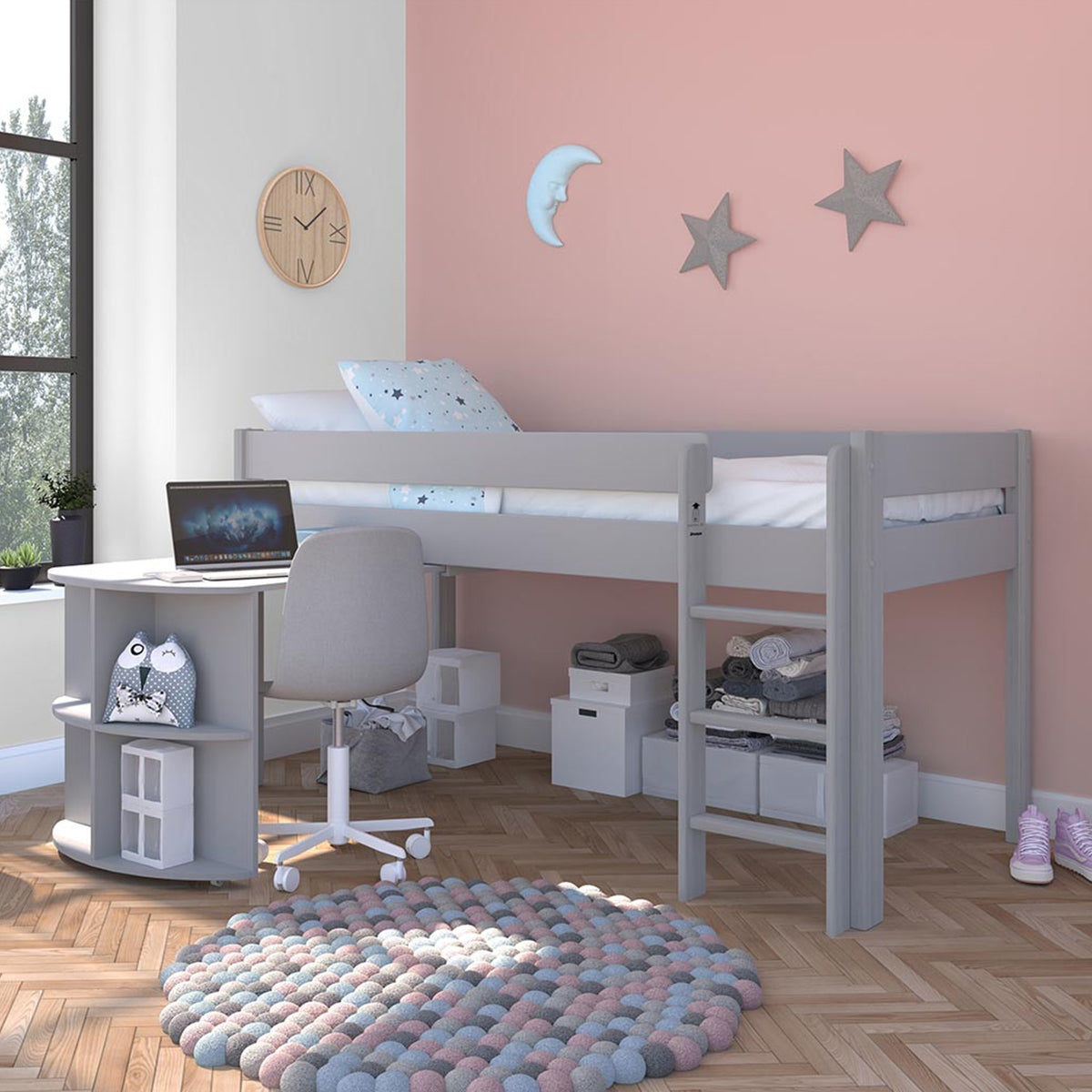 Uno Grey Midsleeper With Pull Out Desk