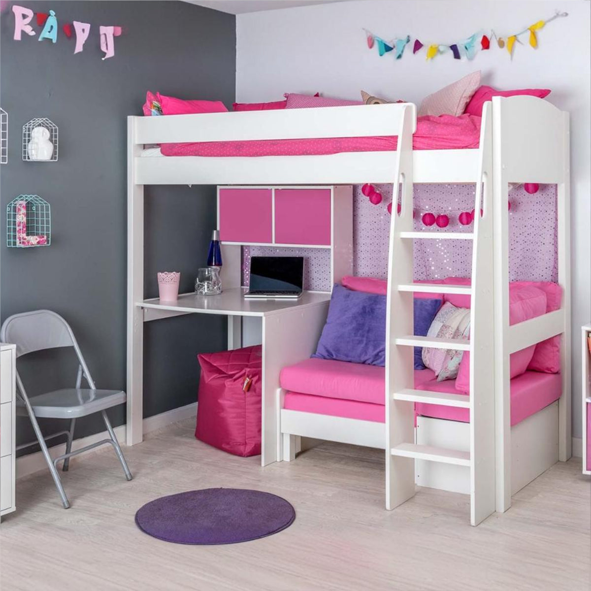 Highsleeper, Sofa, Fixed Desk, Hutch Sofa Pink Choose Door Colour (1 Pair)