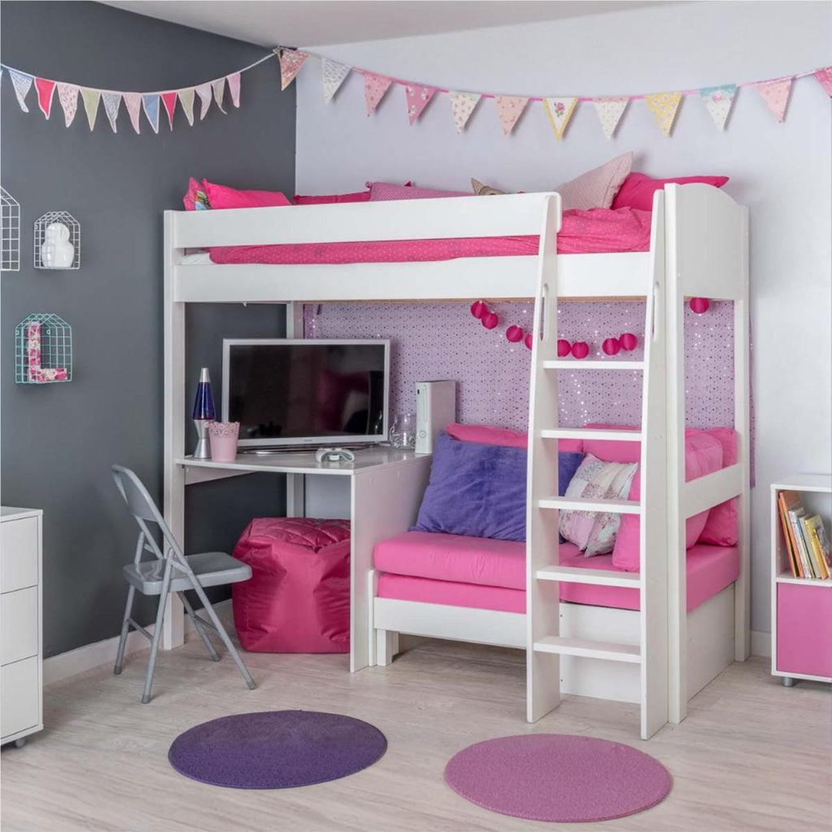 Highsleeper, Sofa, Fixed Desk Sofa Pink