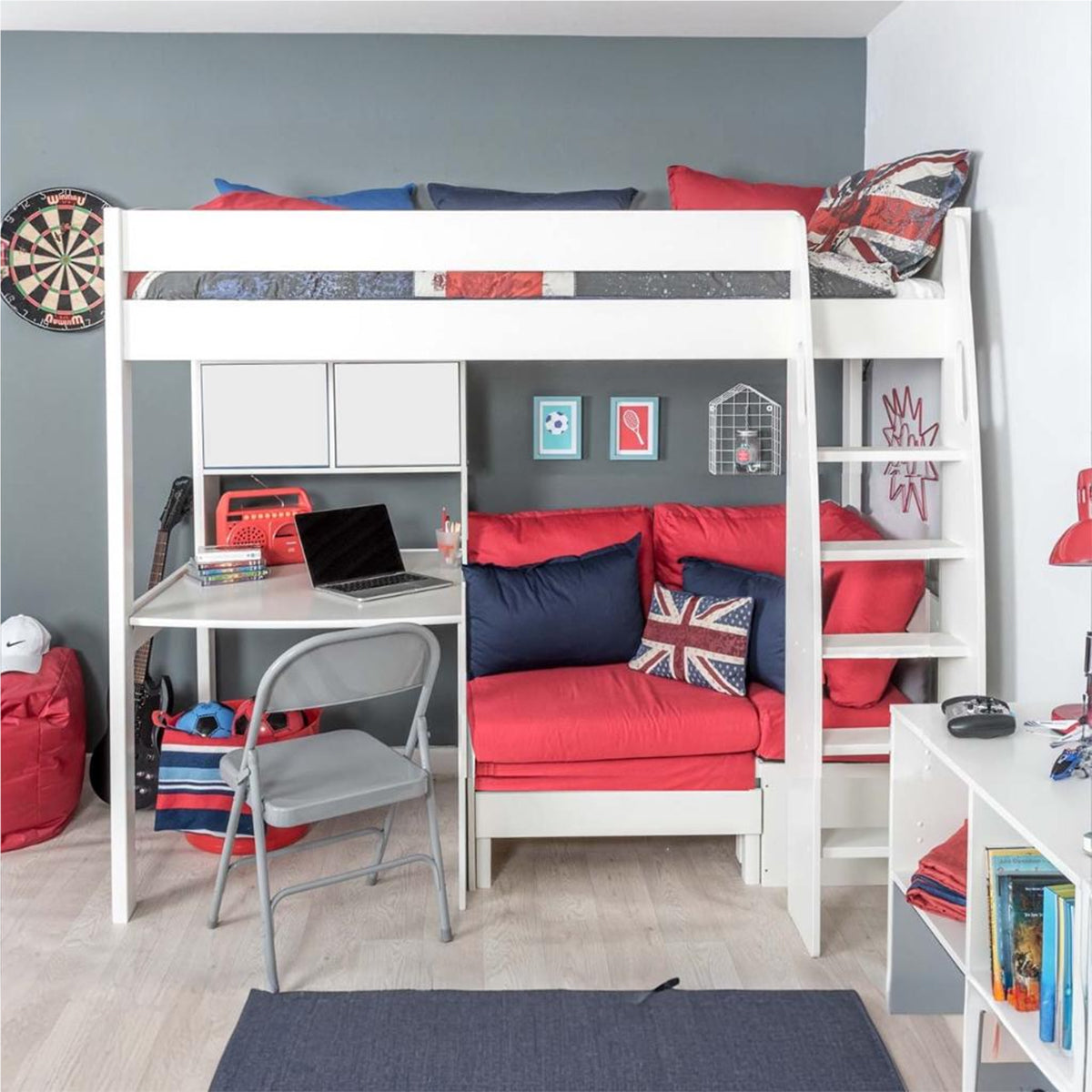 Highsleeper, Sofa, Fixed Desk, Hutch Sofa Red Choose Door Colour (1 Pair)