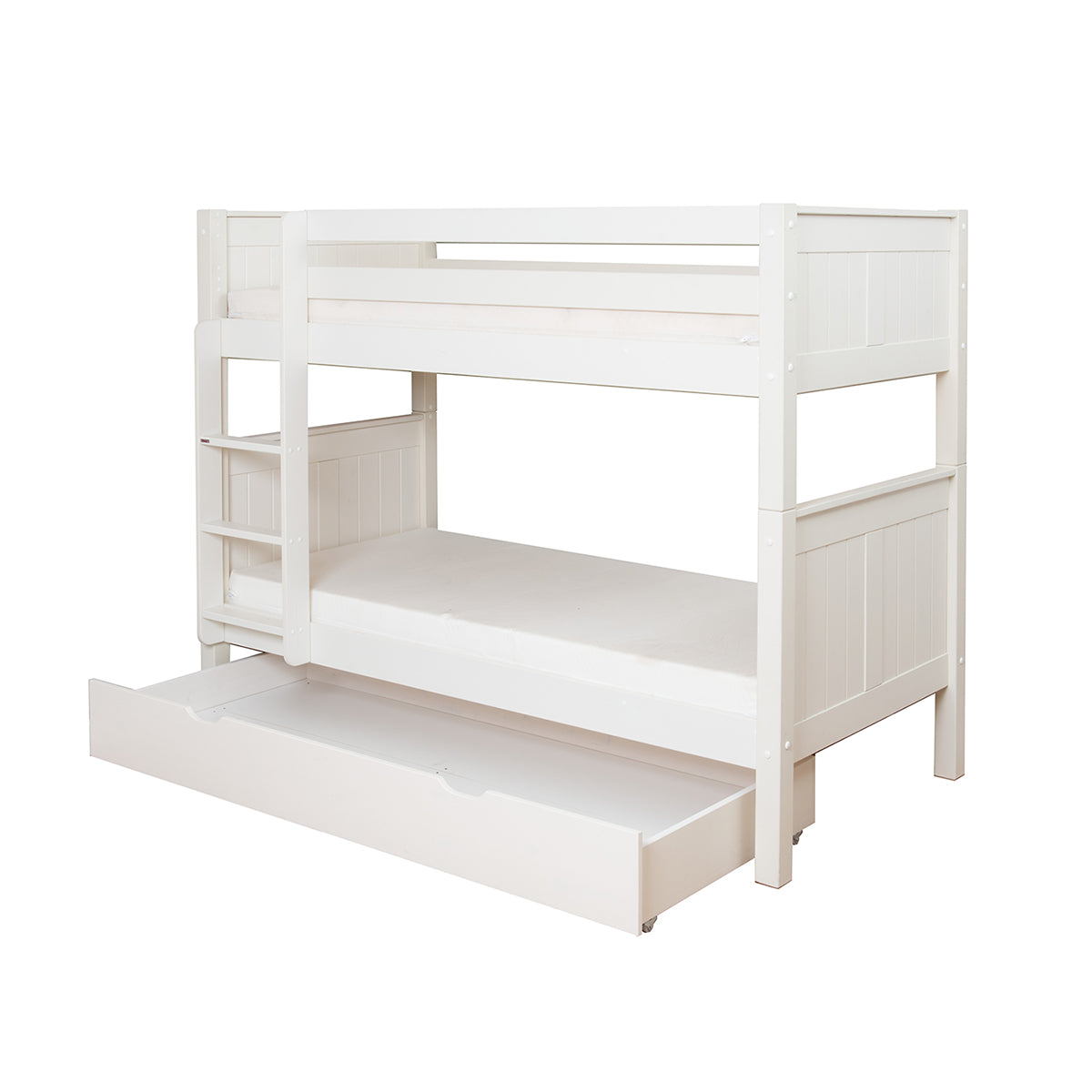 New Classic Bunk Bed With Trundle Drawer And Trundle Mattress White