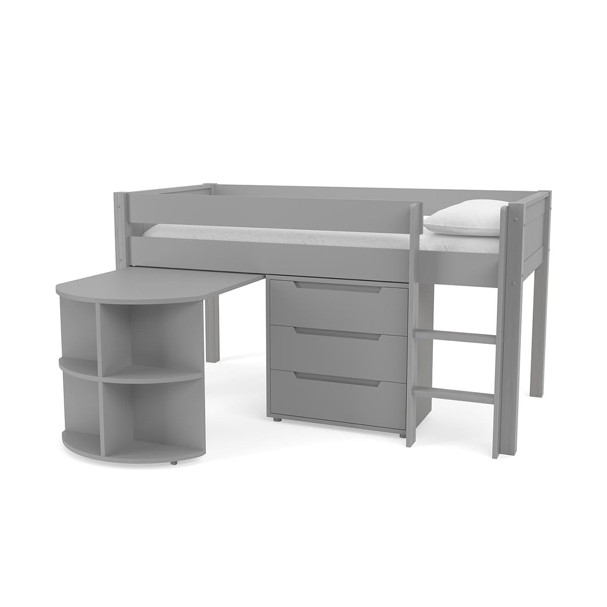 New Classic Midsleeper With Pull Out Desk And 3 Drawer Chest Grey