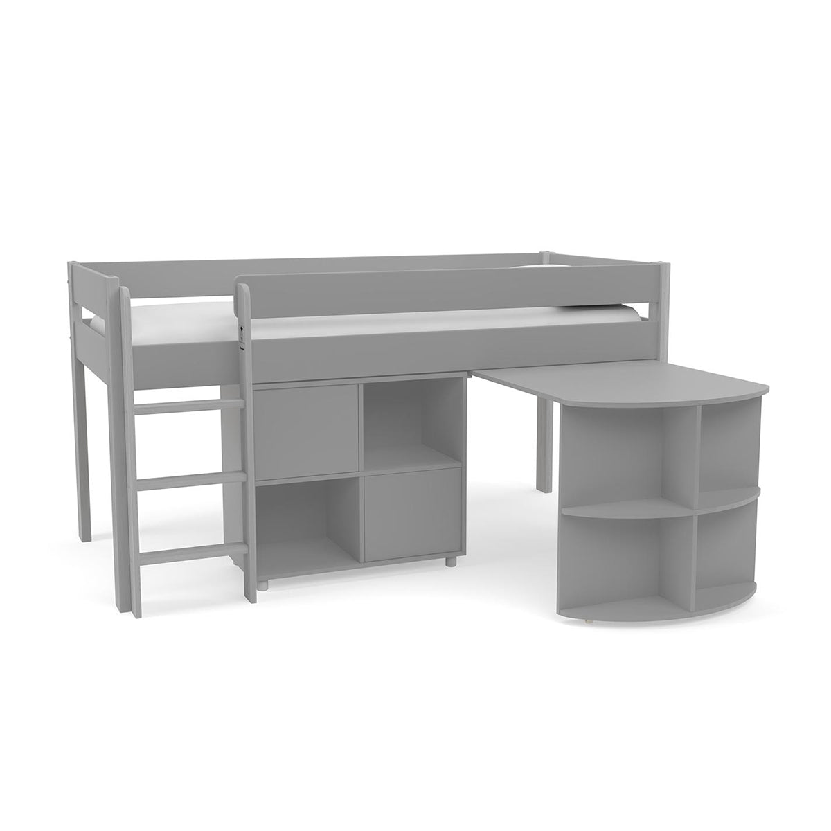Uno Grey Midsleeper With Pull Out Desk And Cube Unit