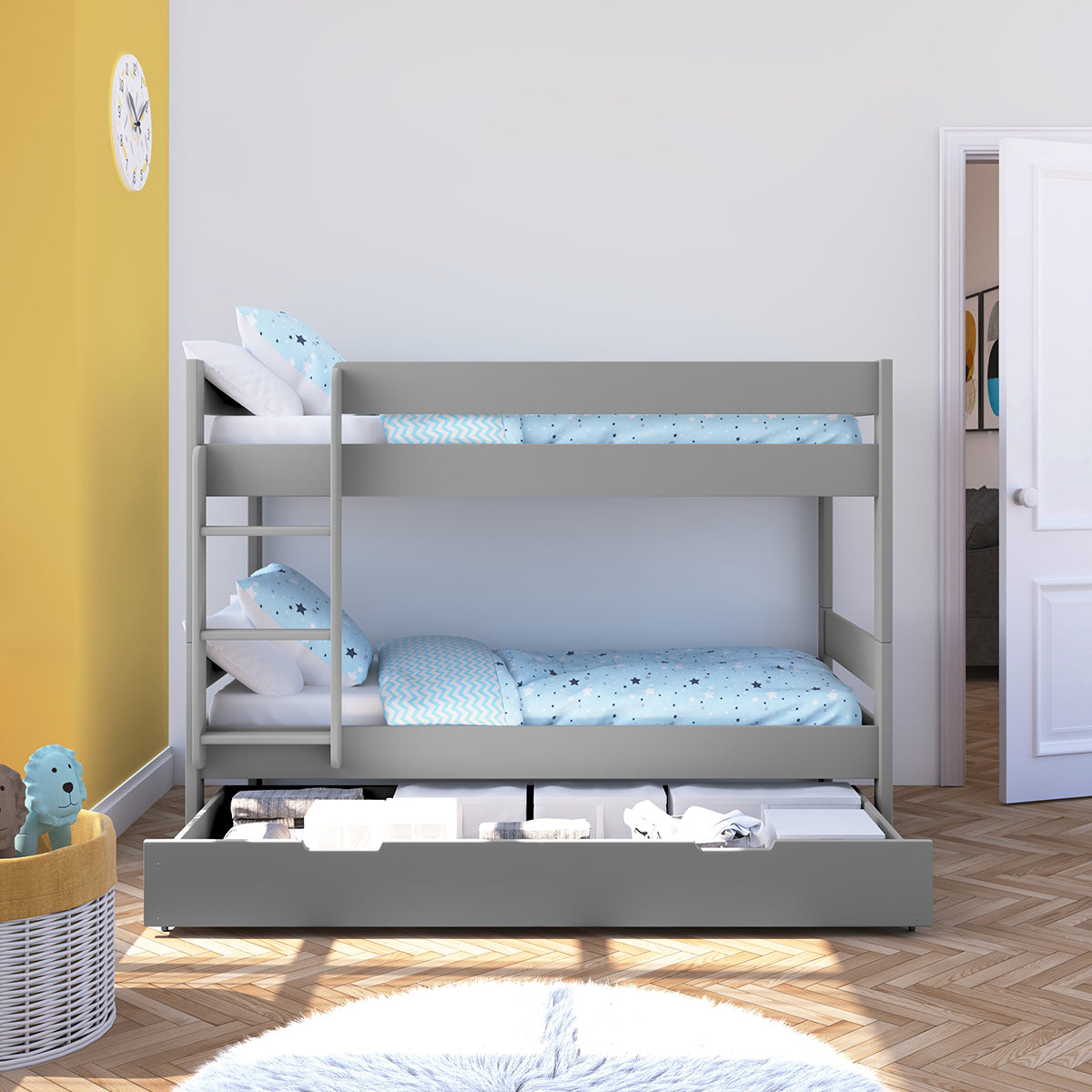 Compact Bunk Bed With Open Trundle Grey