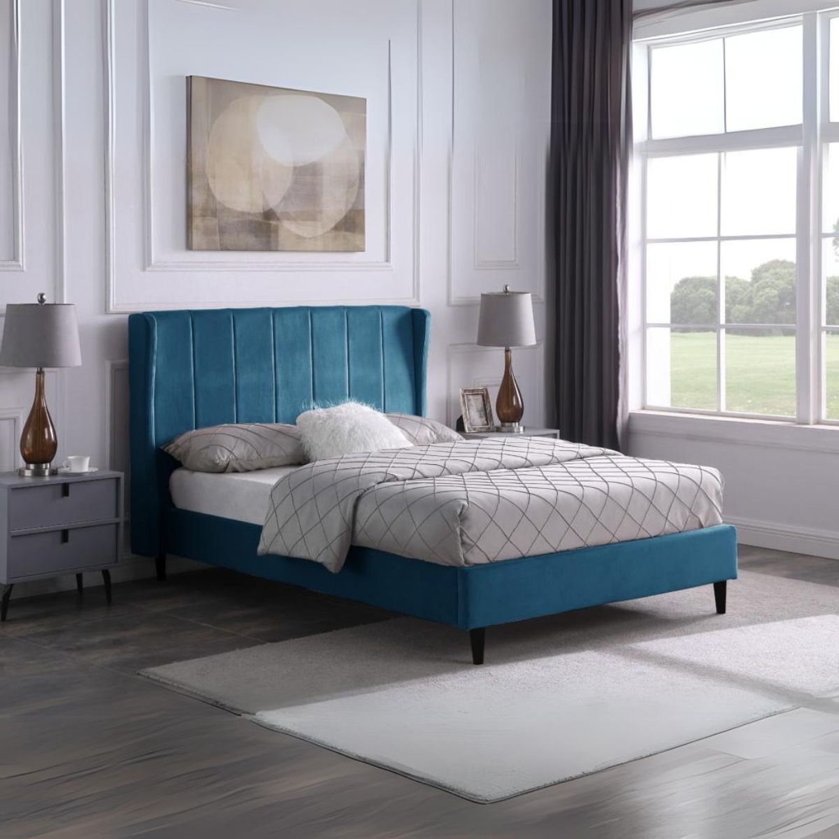 Amelia 4FT6 Bed - Blue Velvet Fabric