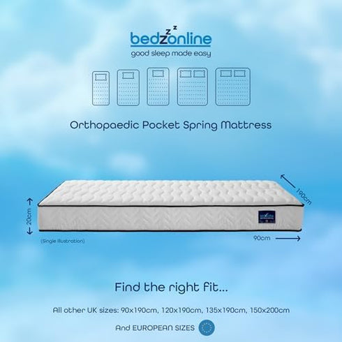 BEDZONLINE Pocket Sprung Mattress - Thick Medium Firmness Sleep Support