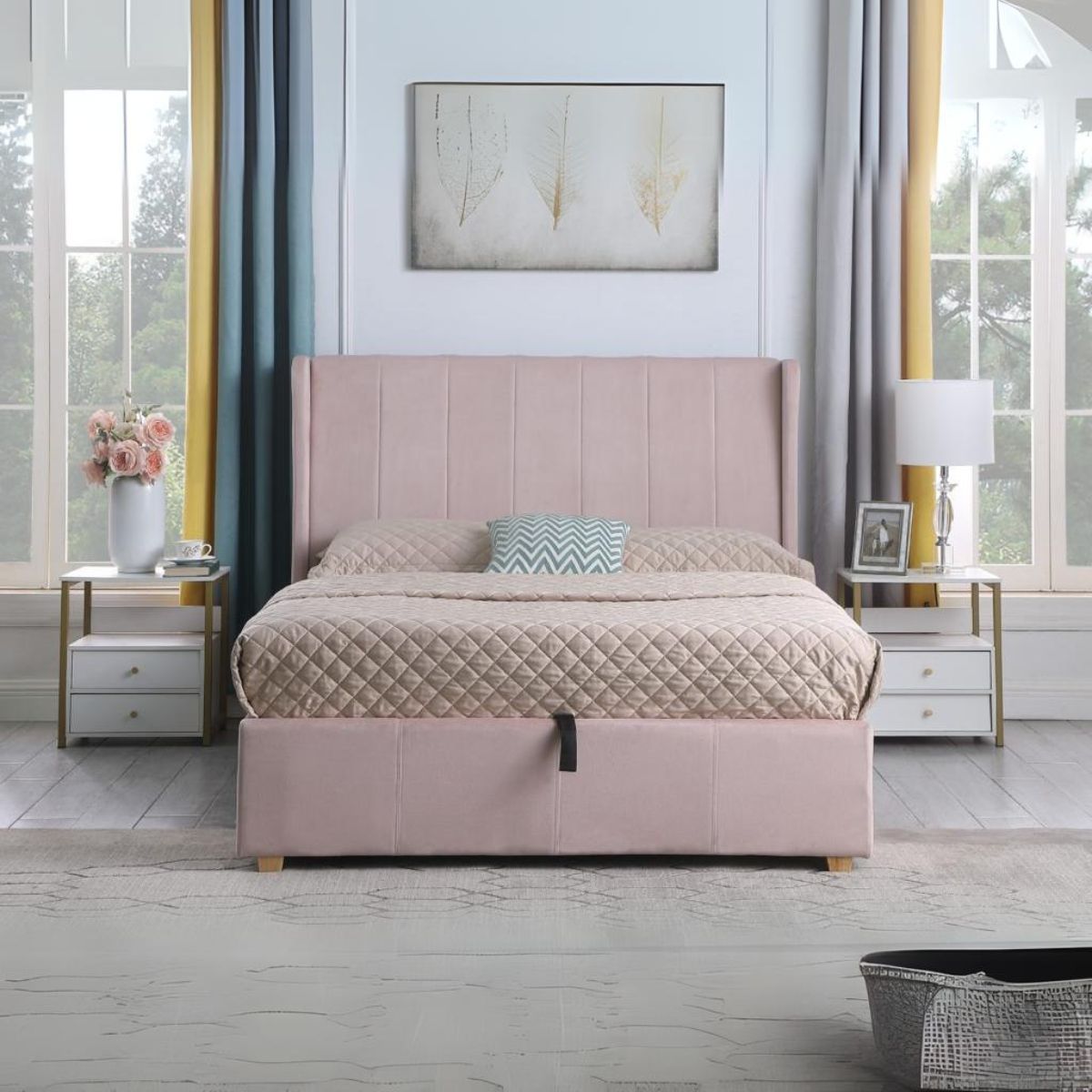 Amelia Plus 5FT Storage Bed - Pink Velvet Fabric