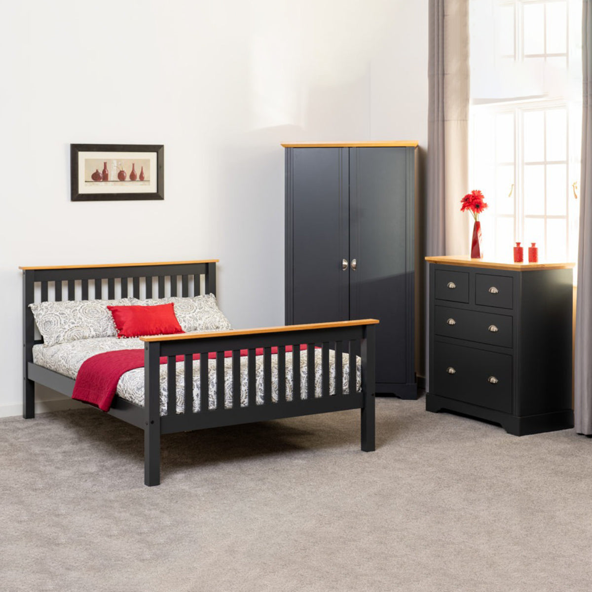 Monaco 4FT6 Bed High Foot End - Twelve Grey/Oak Effect