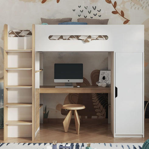 Babyfair High Sleeper With Wardrobe & Desk