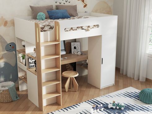Babyfair High Sleeper With Wardrobe & Desk