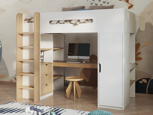 Babyfair High Sleeper With Wardrobe & Desk