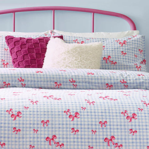 Heya Home Gingham Bows Printed Duvet Cover Set Blue