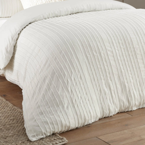 Harrison Stripe Tufted Soft Touch Duvet Cover Set White - Double