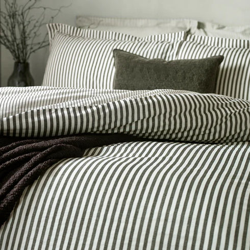 Yard Hebden Mélange Stripe 100% Cotton Duvet Cover Set Black