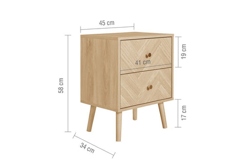 Herringford 2 Drawer Bedside Oak