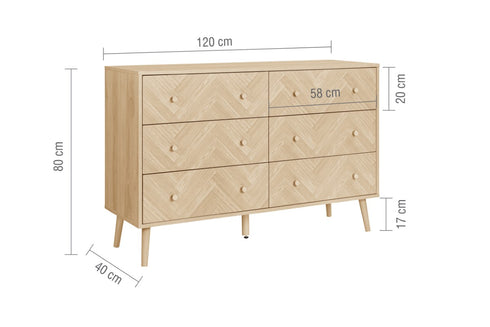 Herringford 6 Drawer Bedside Oak