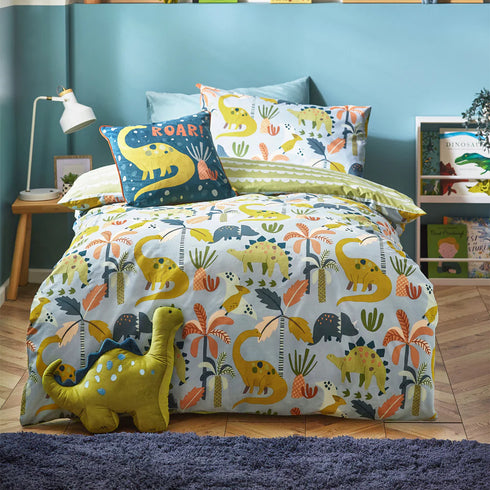 Little Dinos Scandi Duvet Cover Set Blue/Green - Single