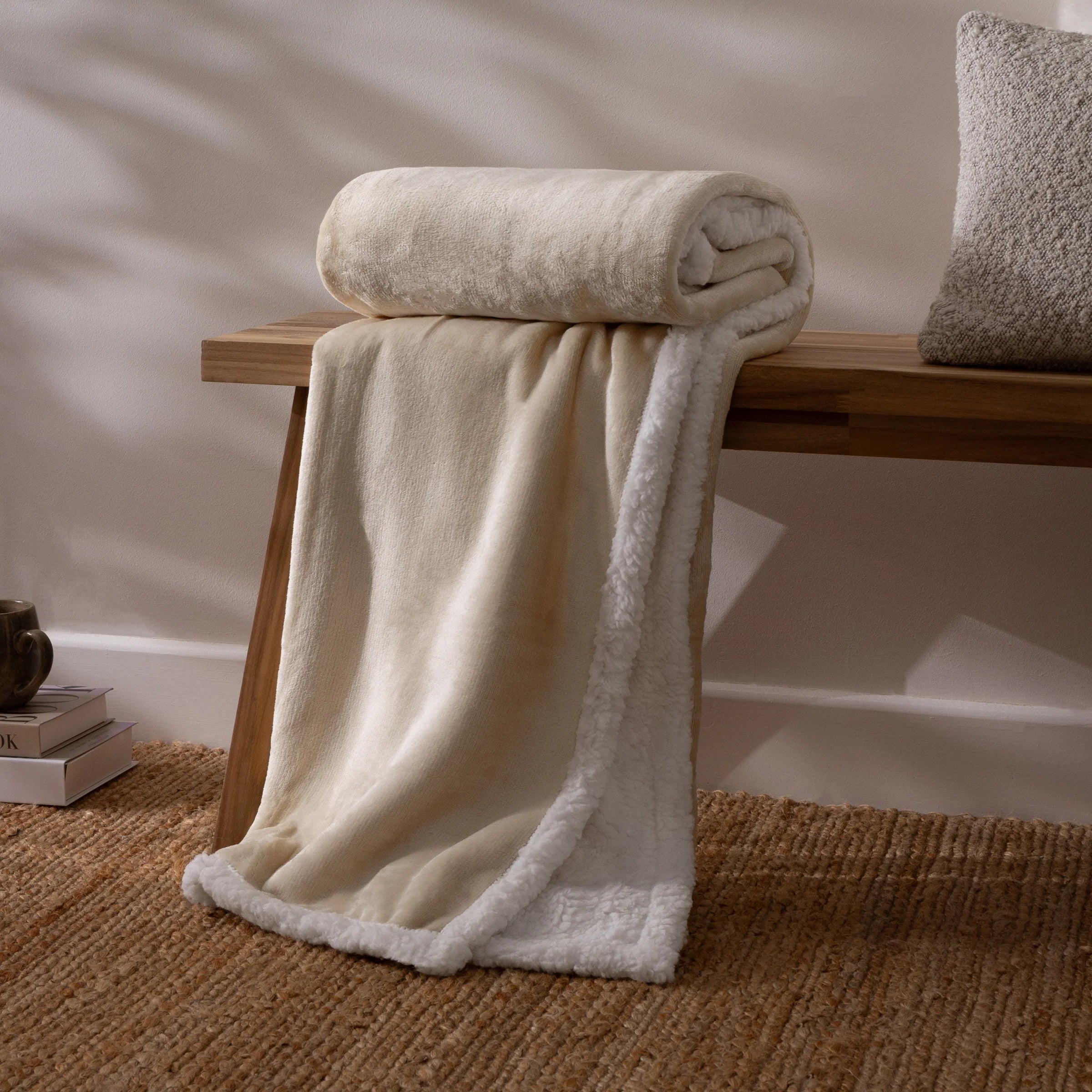 Lux Sherpa Fleece Throw Natural - 127 x 152cm
