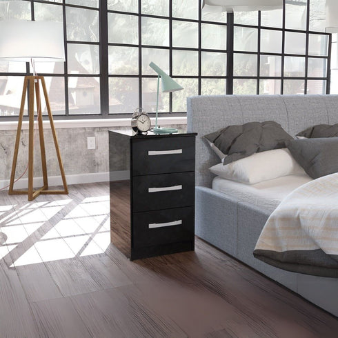 Lynx 3 Drawer Bedside - Black