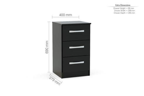 Lynx 3 Drawer Bedside - Black