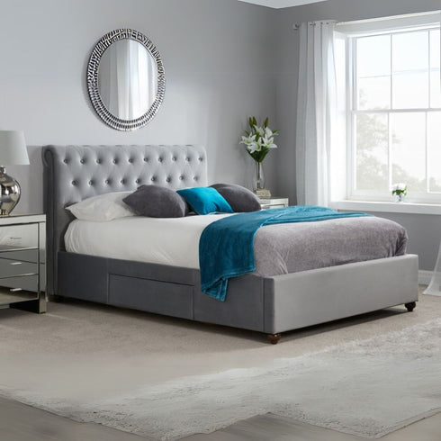 Marlow Fabric Bed Grey Velvet