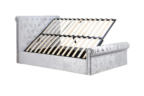 Sienna Fabric Side Ottoman Bed - Crush Velvet Steel