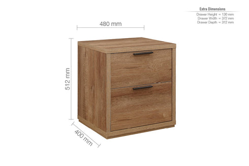 Stockwell 2 Drawer Bedside Rustic Oak Effect
