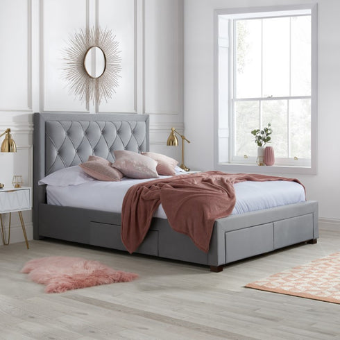 Woodbury Fabric Bed Grey Velvet
