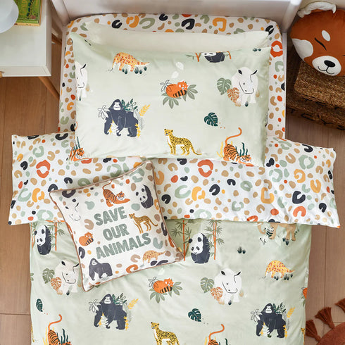 Wildlife Animal Reversible Duvet Cover Set Multicolour/Green