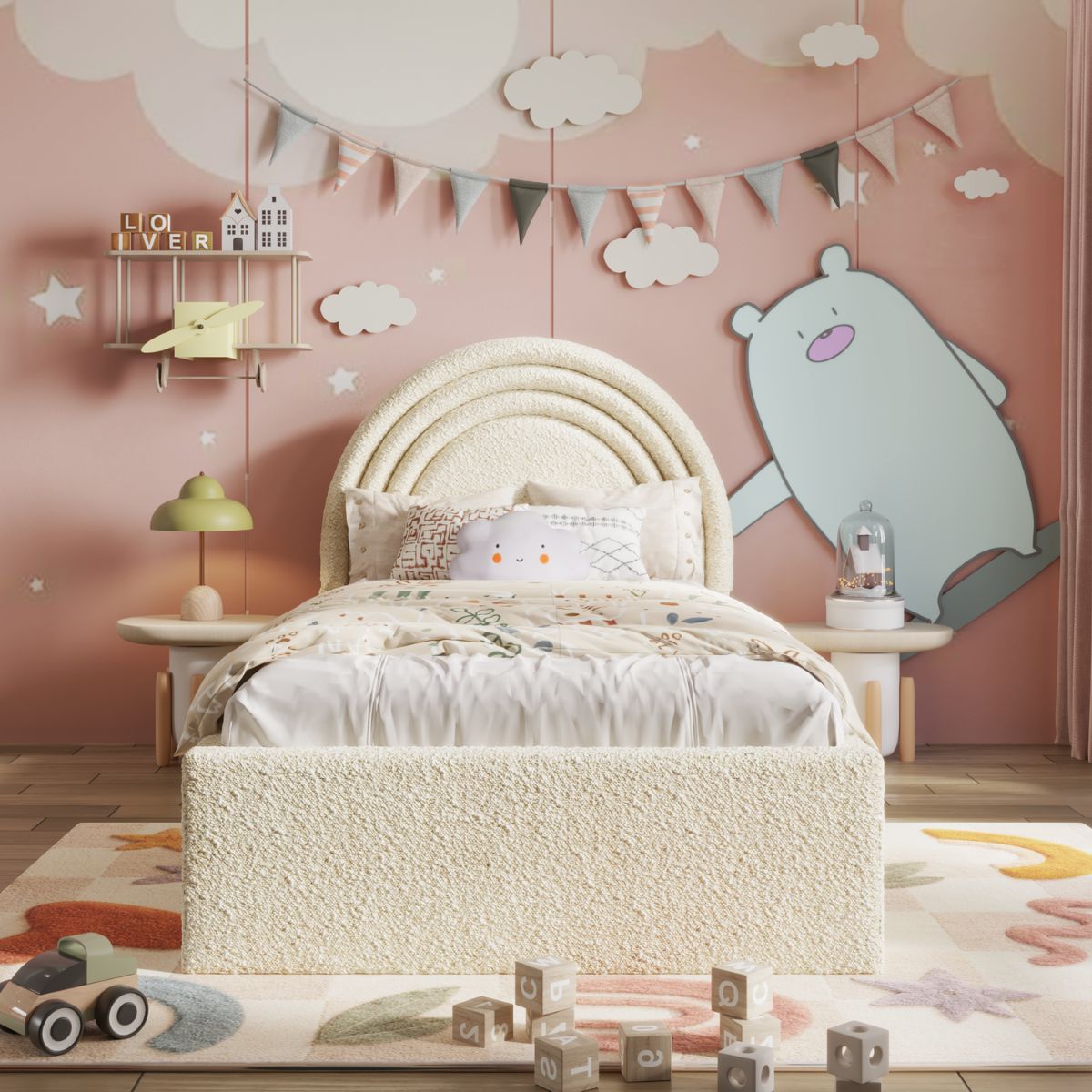 Aria Ottoman Kids Bed Cream Teddy