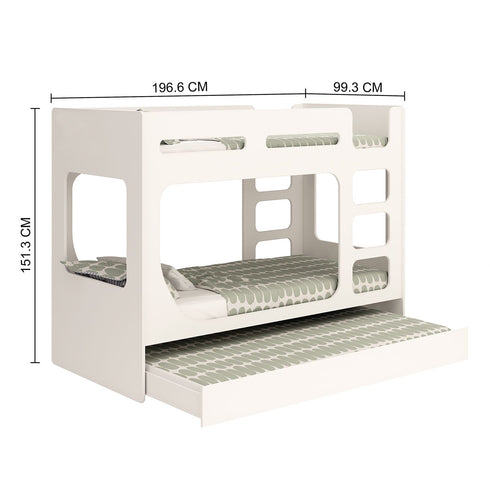 Kidsaw Bunk Bed Pod with Pull Out Bed in White