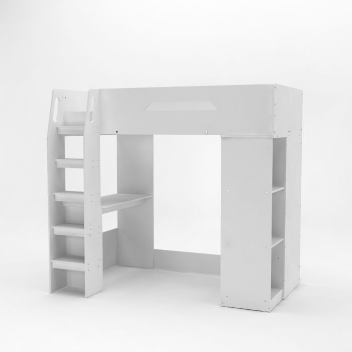 Kidsaw - Kudl, High Sleeper Bed, with Desk, Storage and Hanging Area in White
