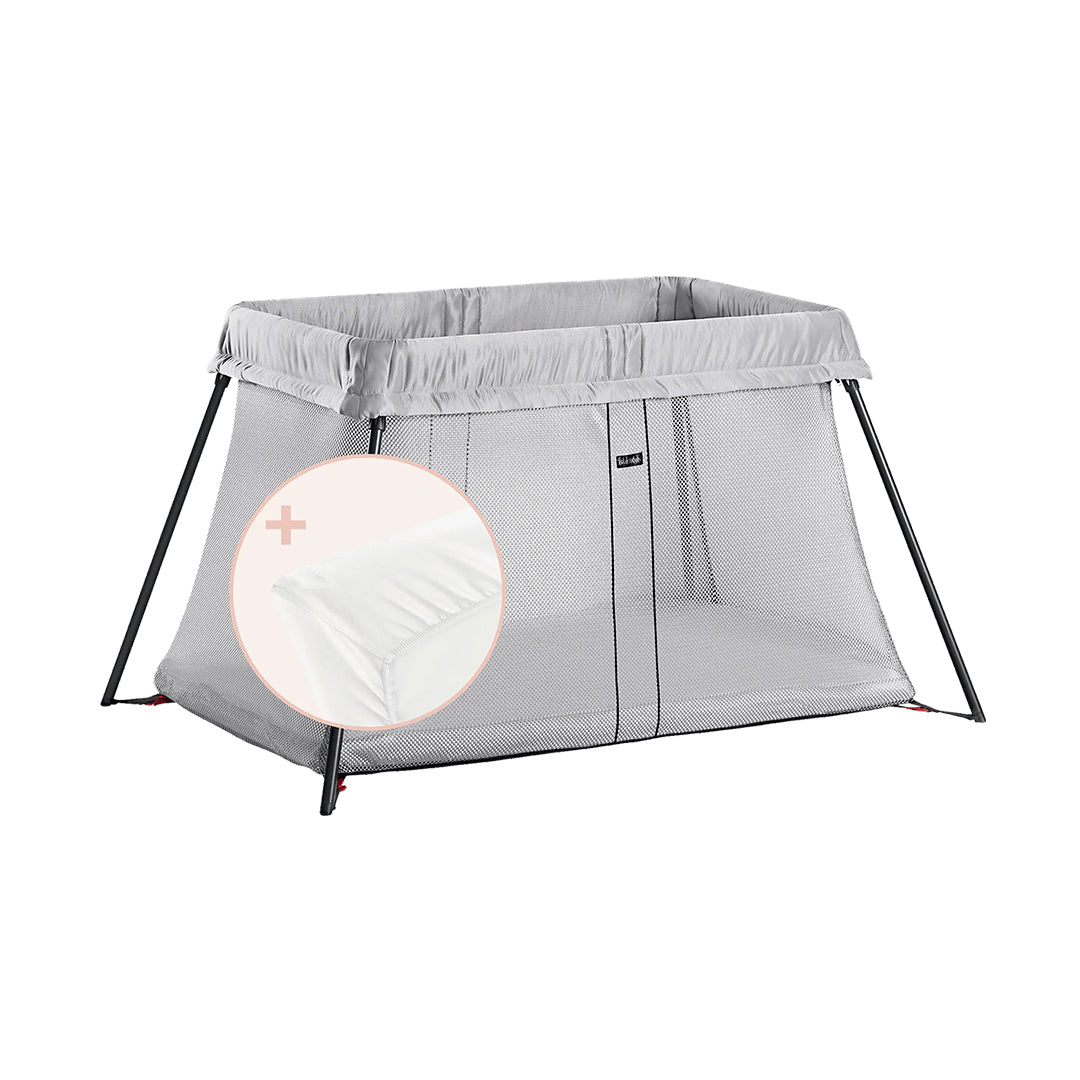 BabyBjörn Bundle Travel Cot Light + Fitted Sheet Silver
