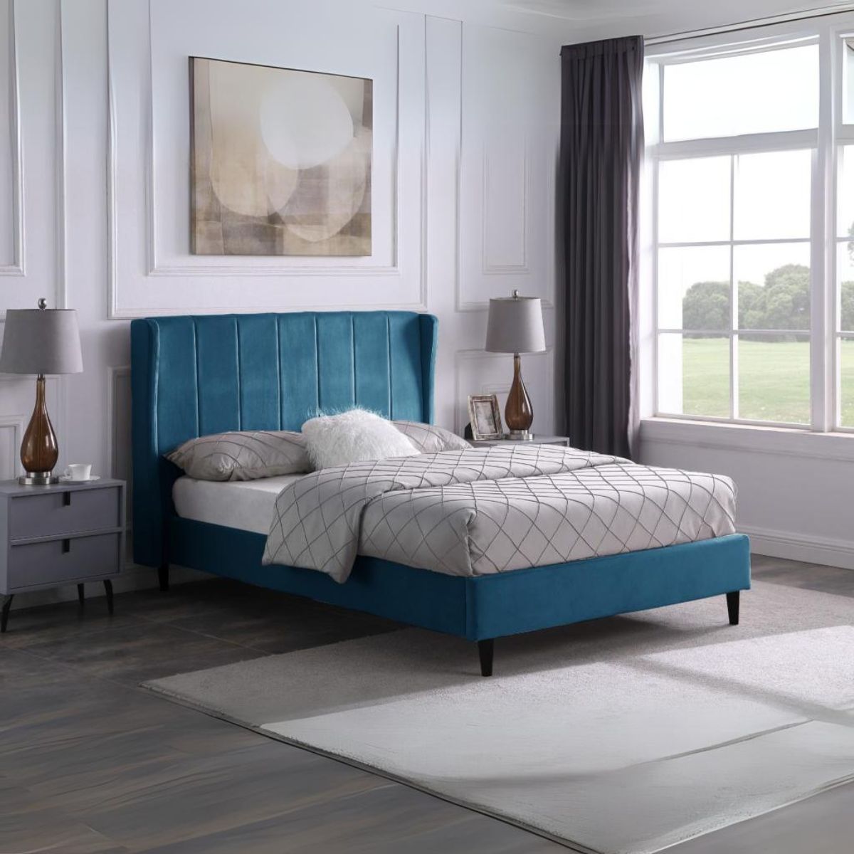 Amelia 5FT Bed - Blue Velvet Fabric
