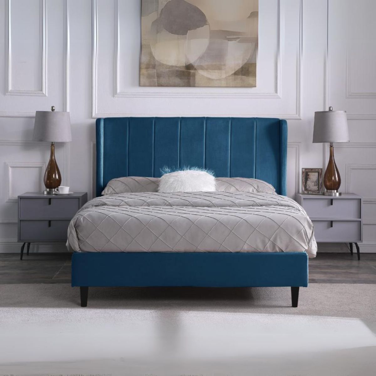 Amelia 4FT6 Bed - Blue Velvet Fabric