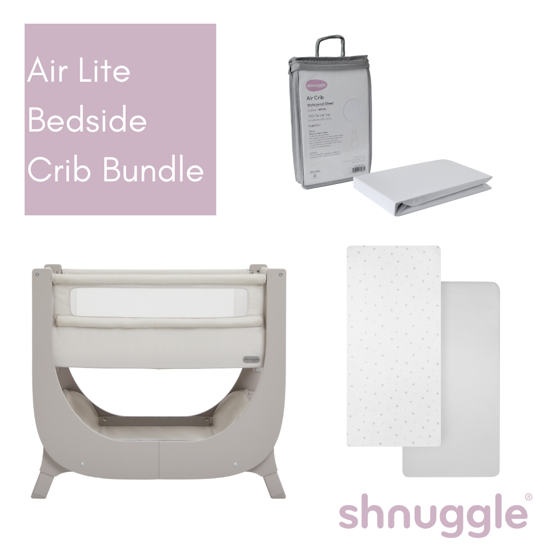 Shnuggle Air Lite Crib in Taupe & Bedding Bundle
