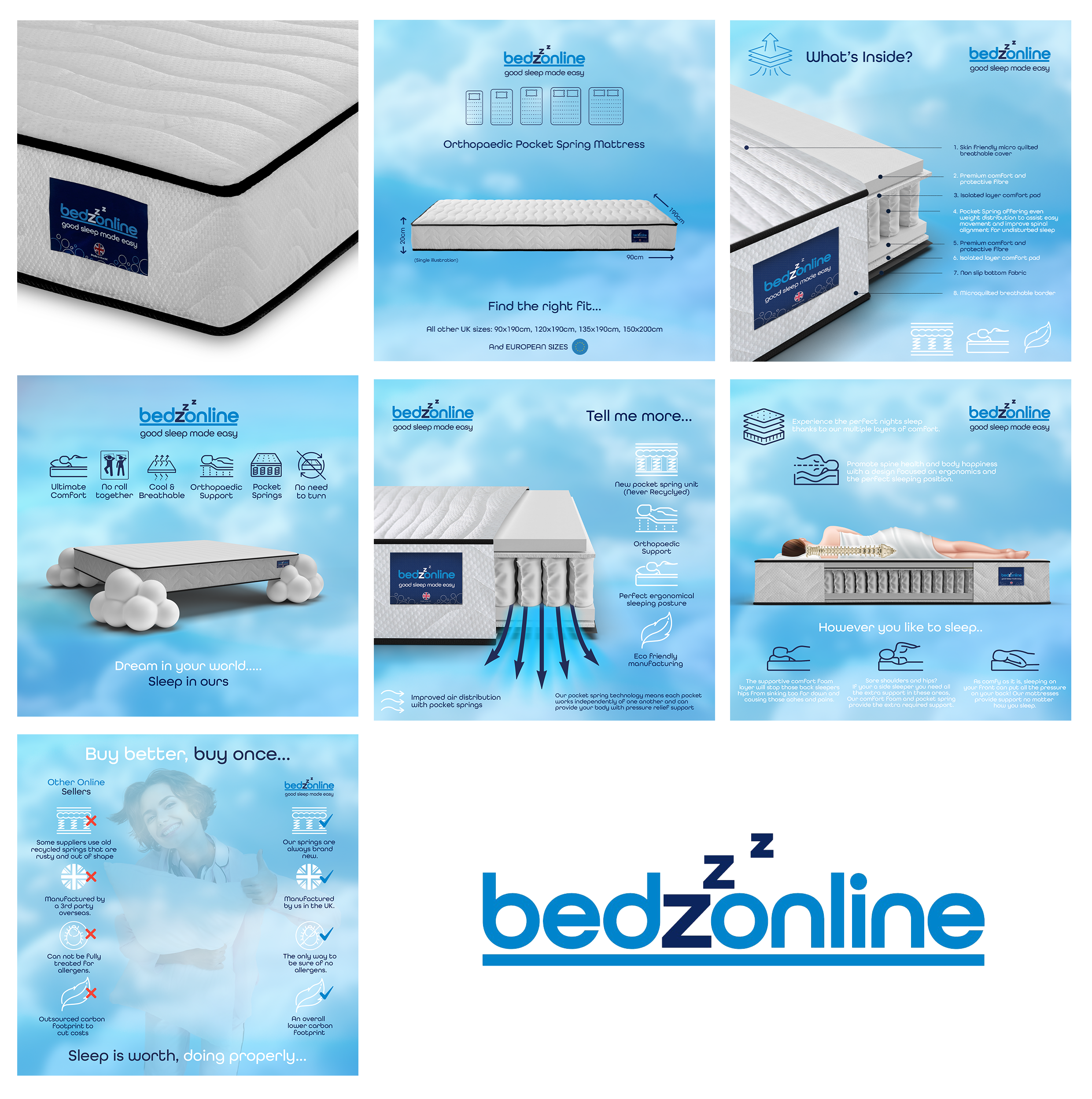 BedzOnline Pocket Spring Mattress Full Body Support