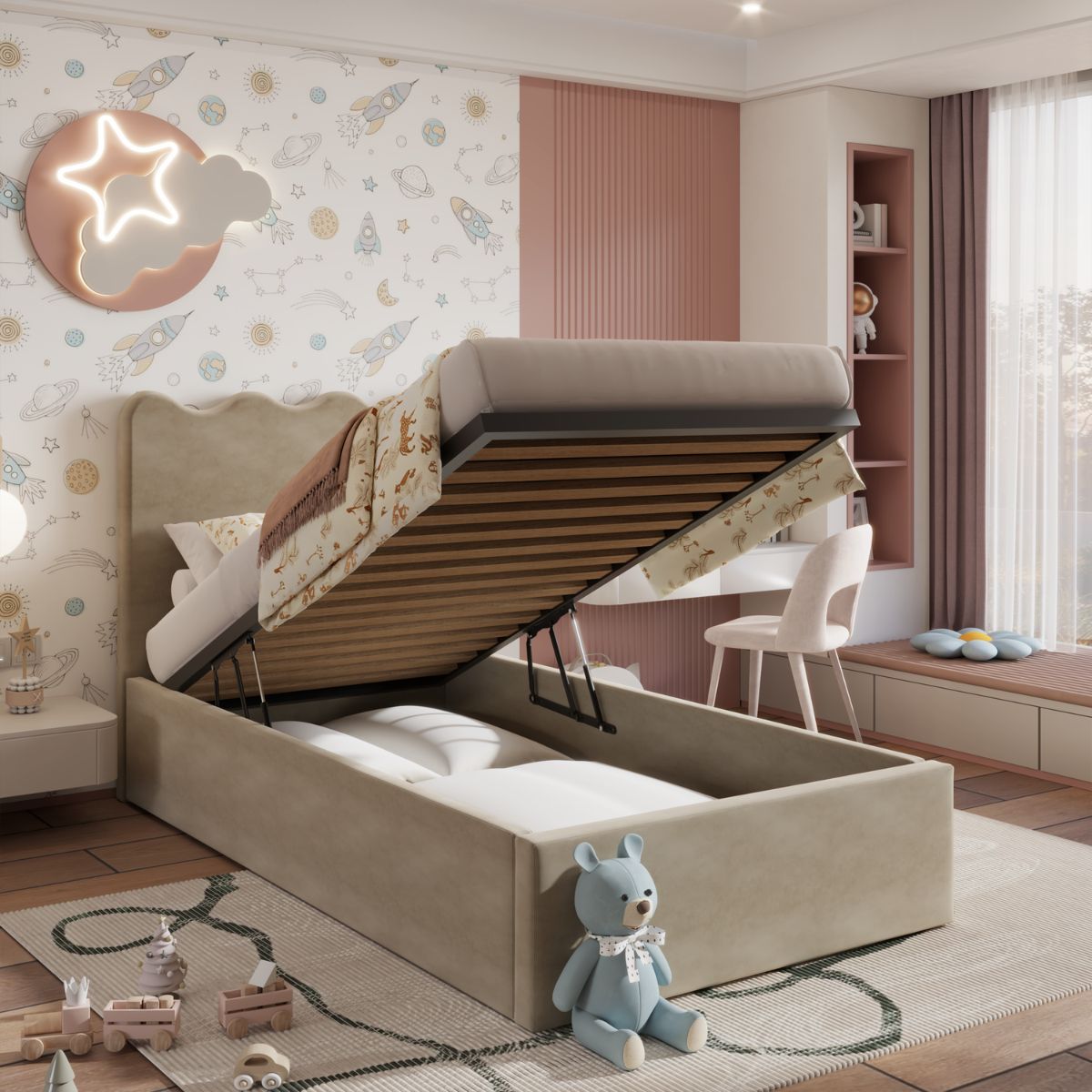 Elara Ottoman Kids Bed Brown Velvet