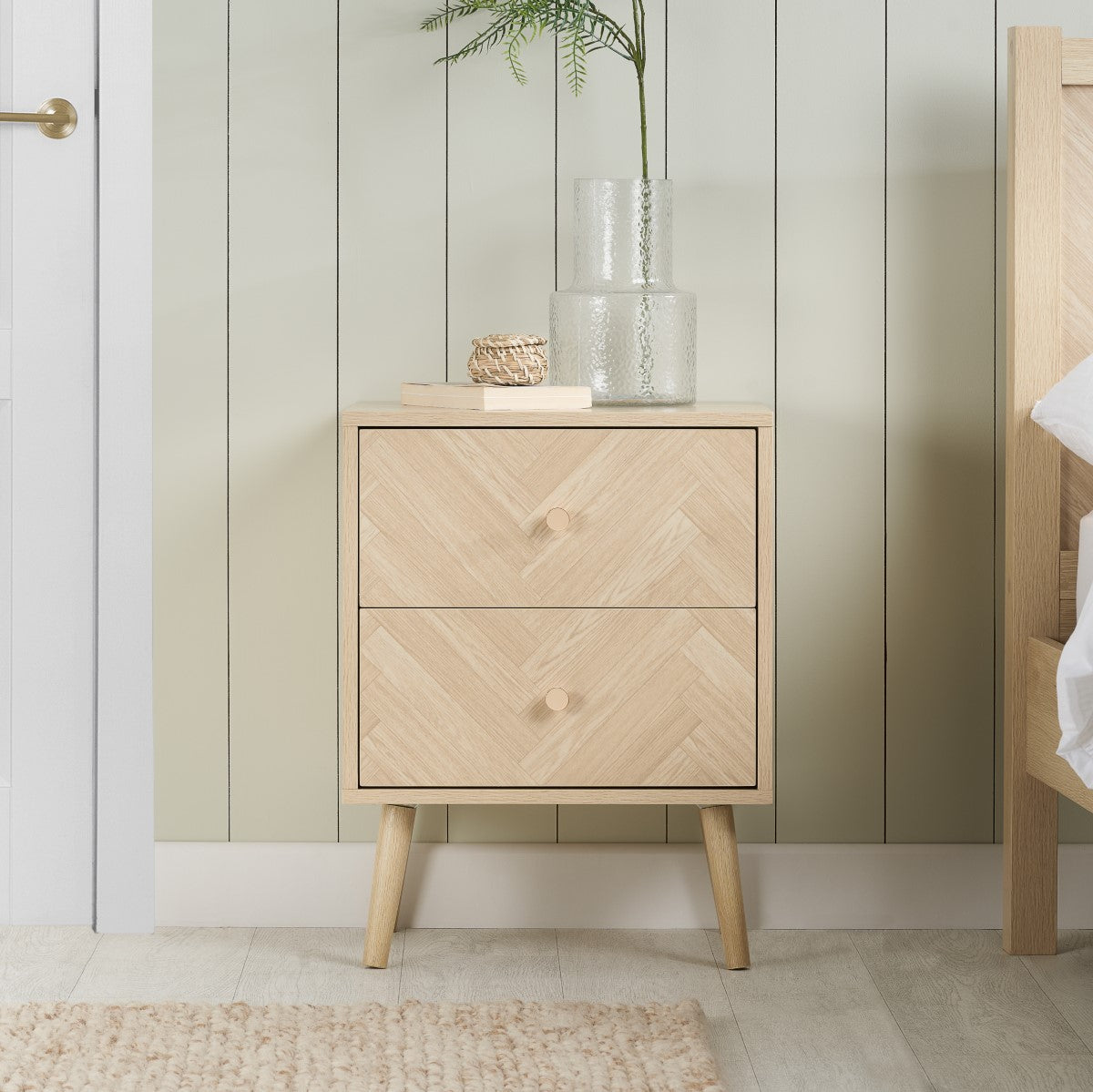 Herringford 2 Drawer Bedside Oak