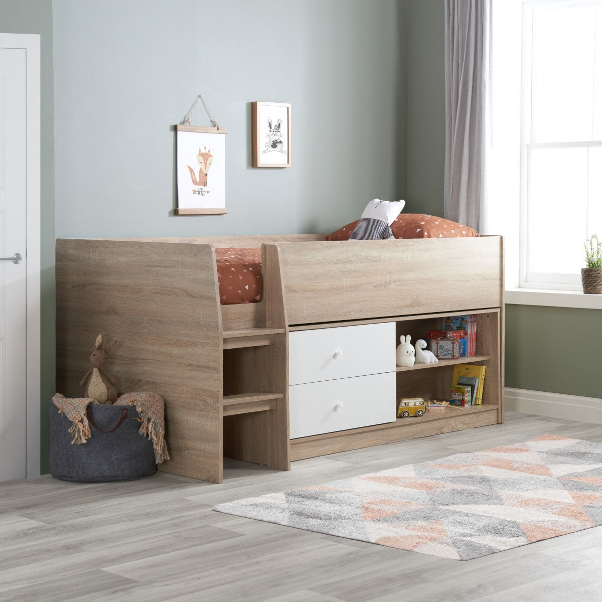 Leyton Cabin Bed White & Oak Effect