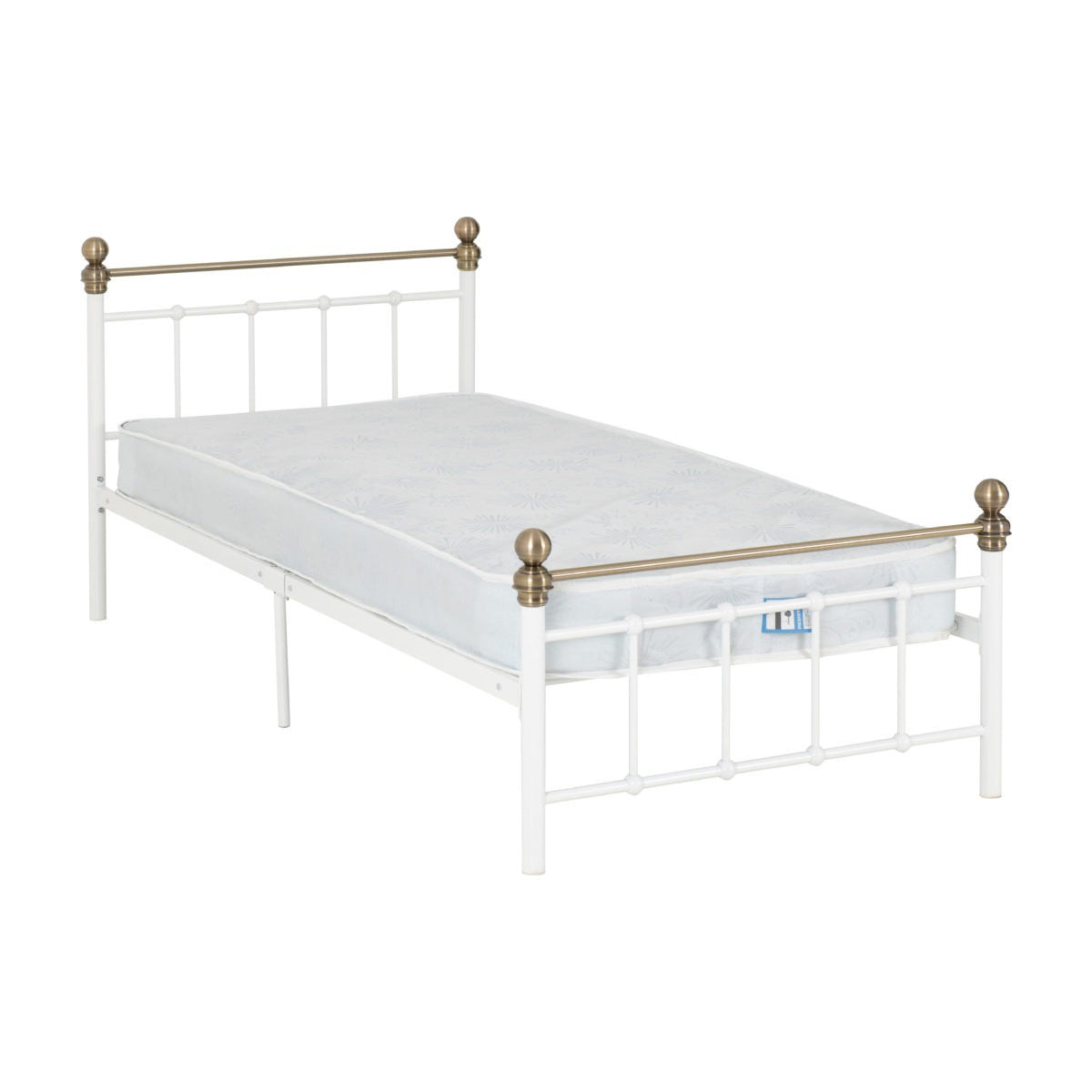 Marlborough 3FT Bed - White/Antique Brass