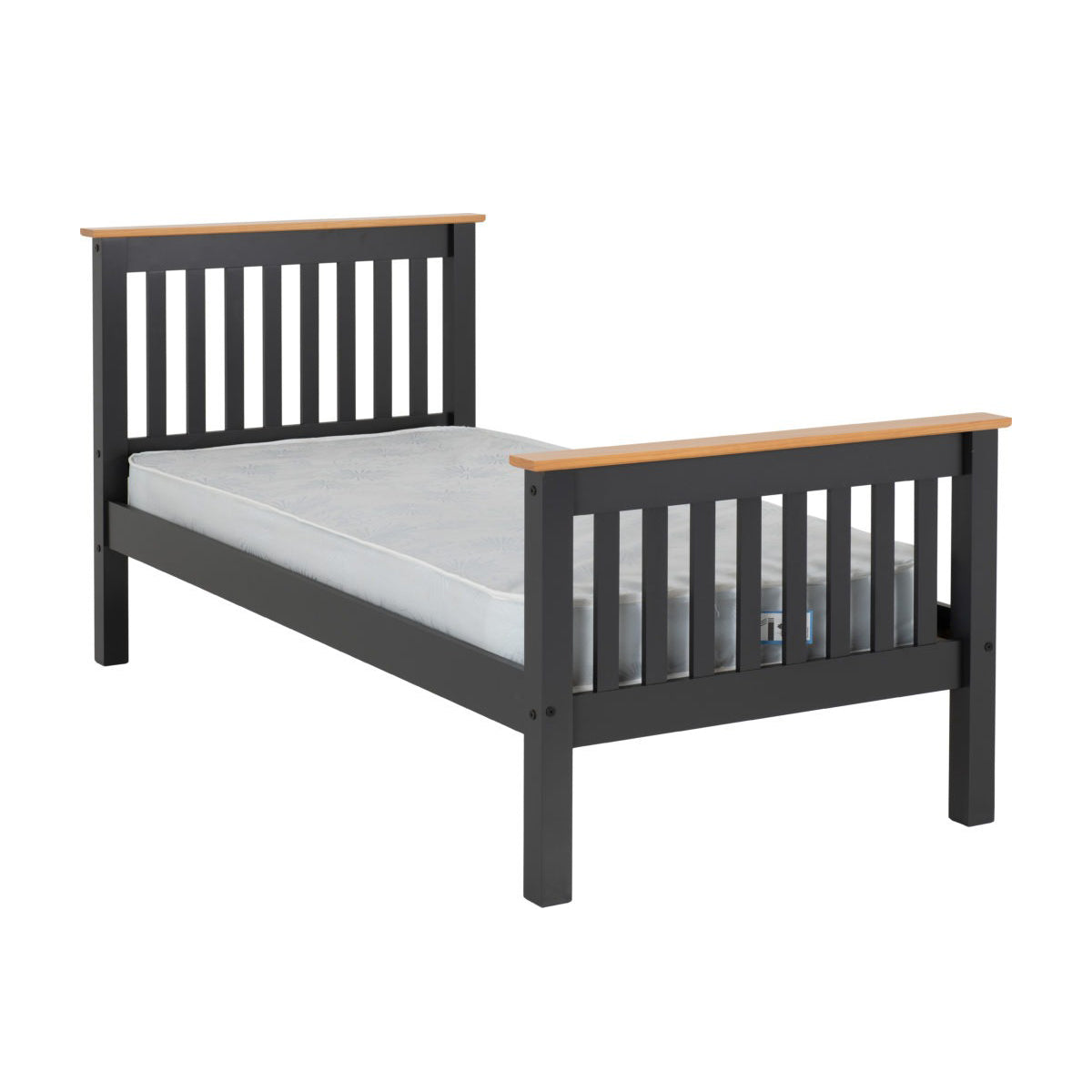 Monaco 3FT Bed High Foot End - Grey/Oak Effect