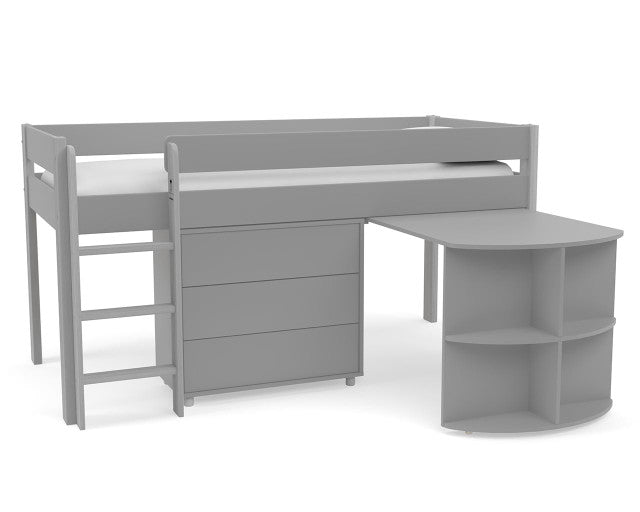 Uno Grey Midsleeper With Pull Out Desk And 3 Drawer Chest
