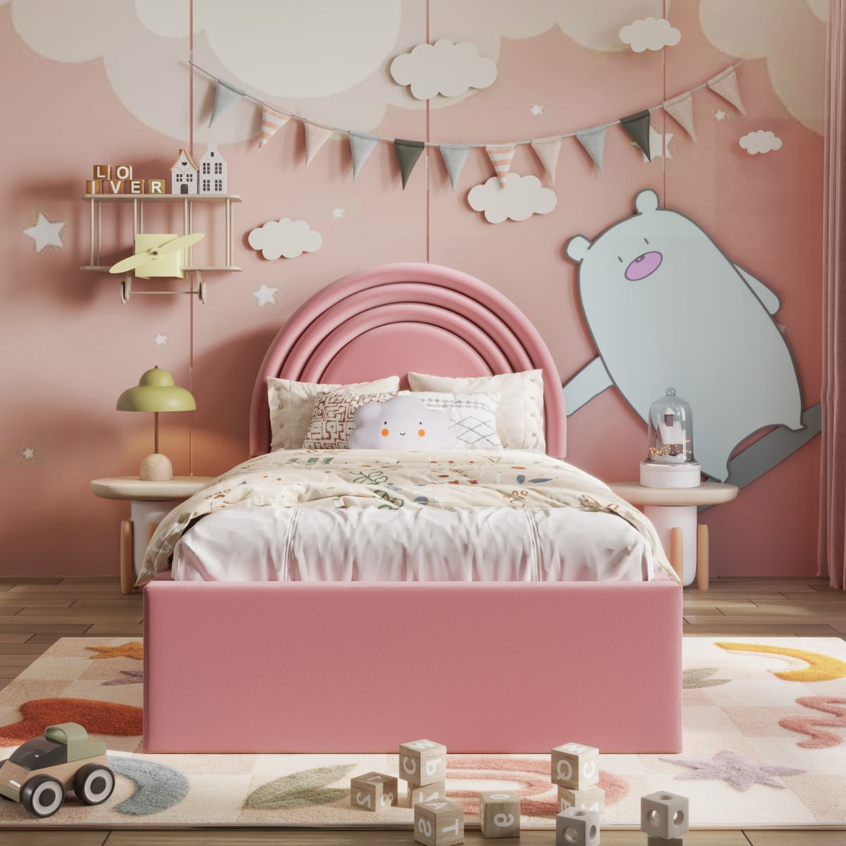 Aria Ottoman Kids Bed Pink Velvet