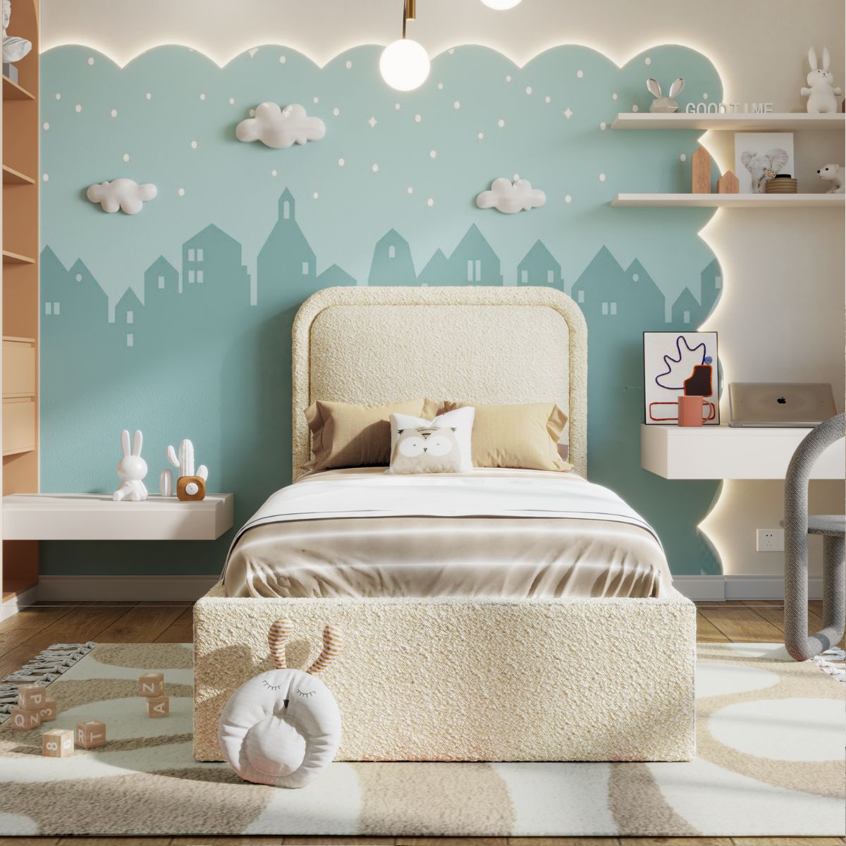 Elsie Ottoman Kids Bed Ivory Boucle