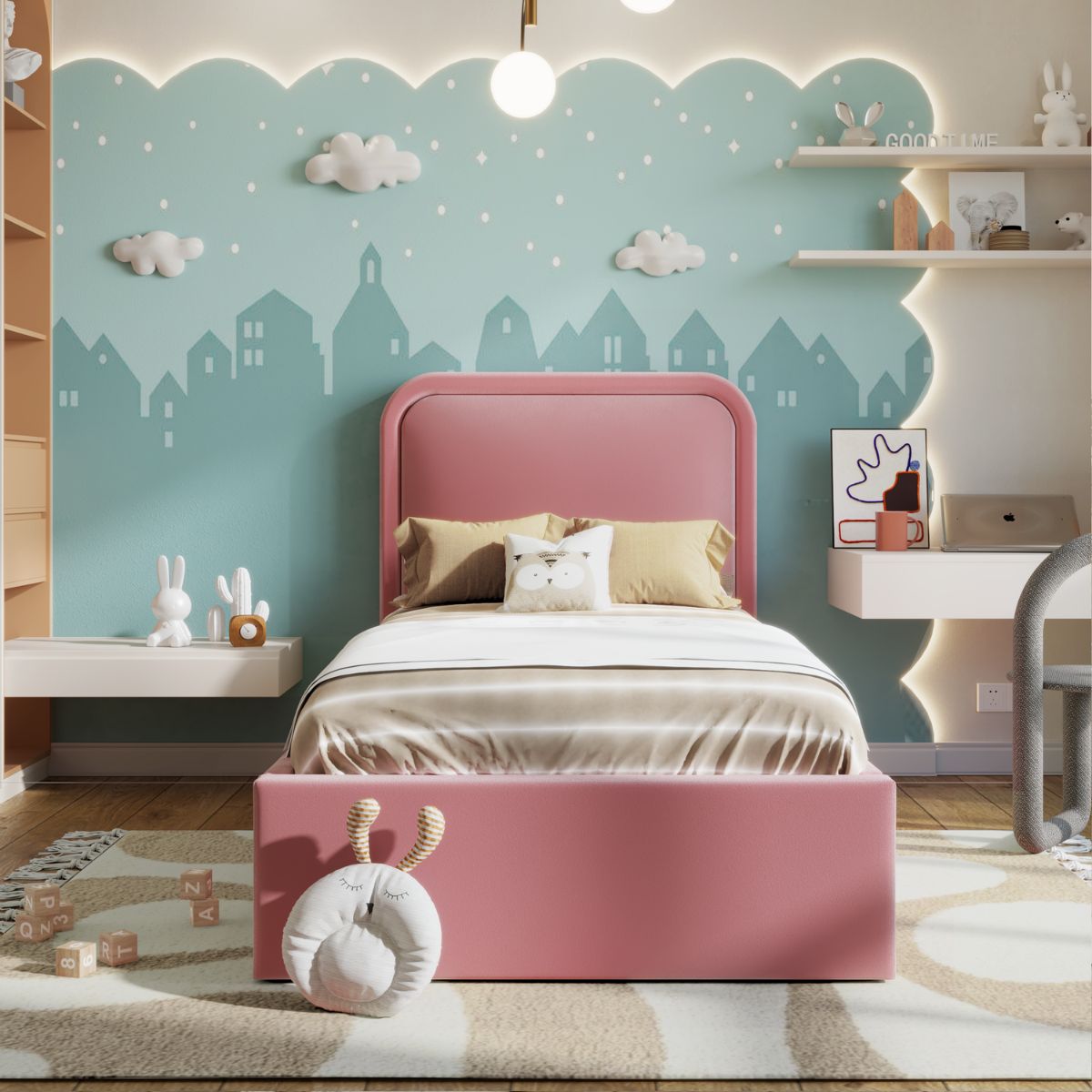 Elsie Ottoman Kids Bed Pink Velvet