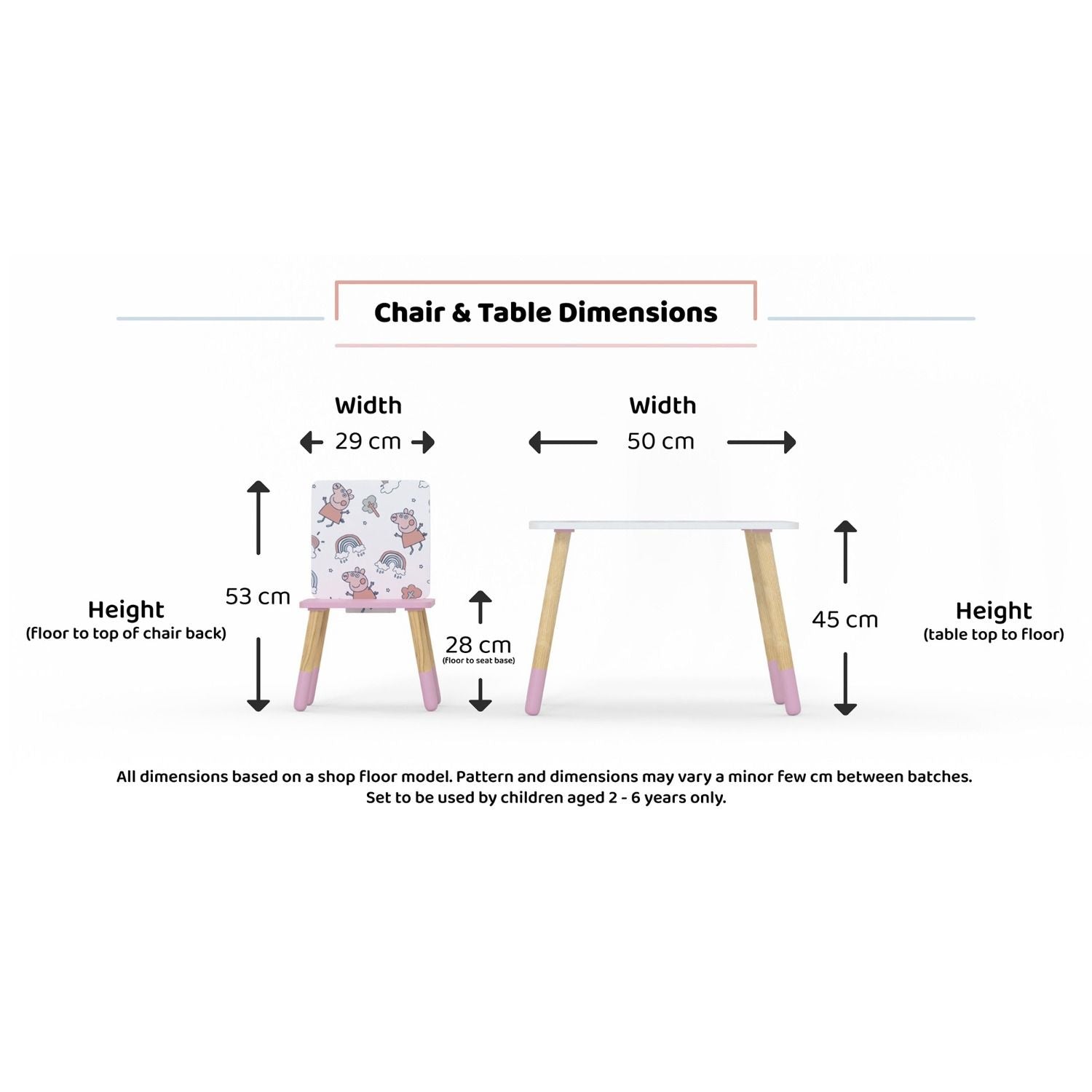 Kidsaw Peppa Pig Table & 2 Chairs - Pattern