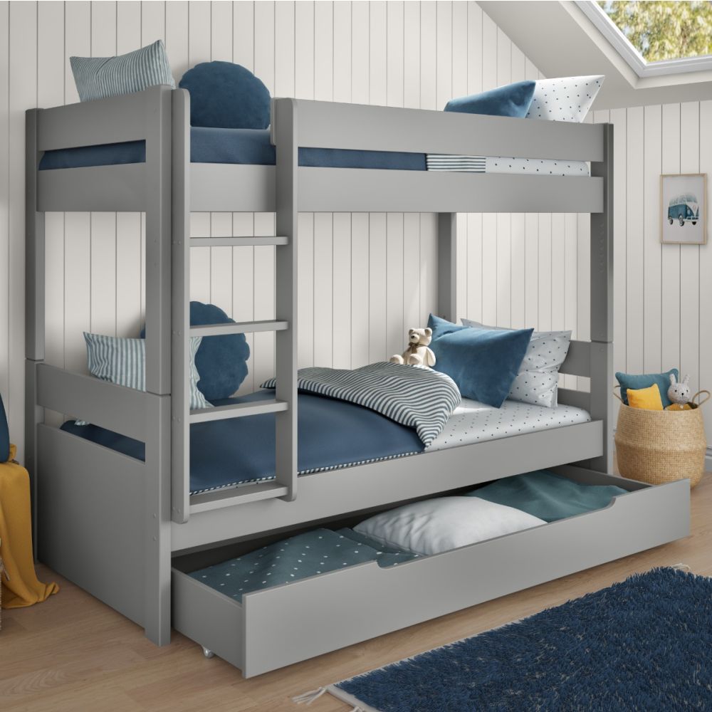 Uno Grey Bunk Bed With Trundle Drawer