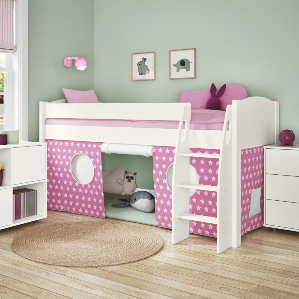 Stompa UNOS Mid Sleeper Frame White + Pink Tent Stars