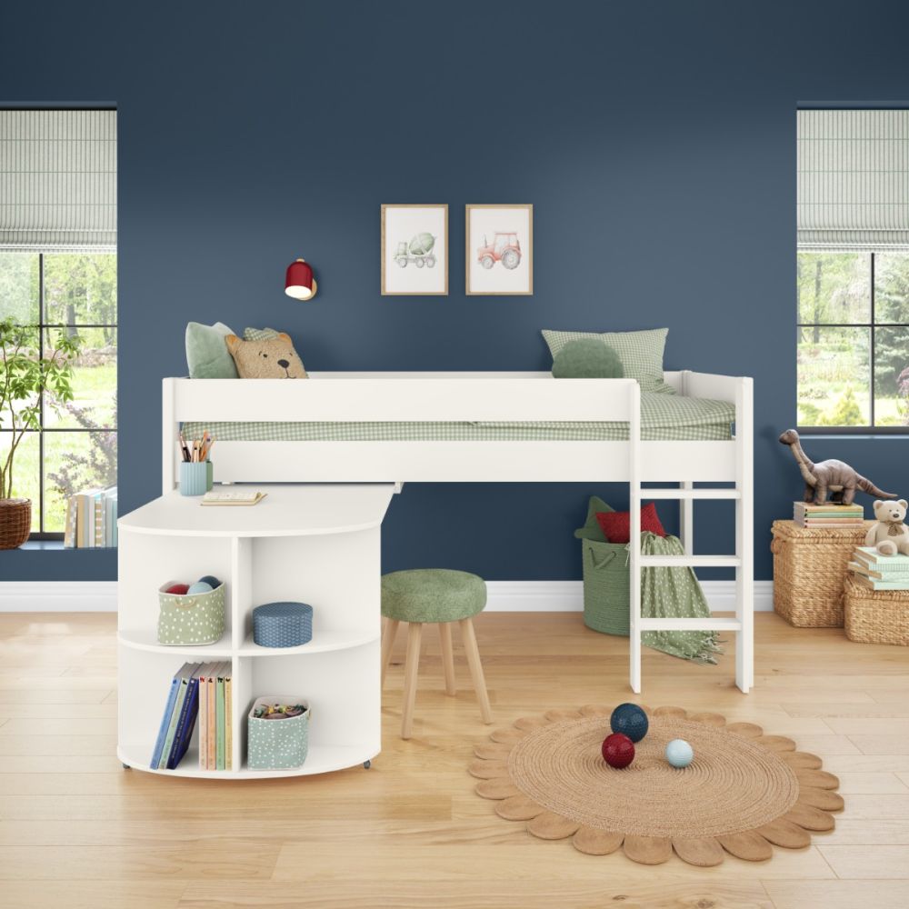 Uno White Midsleeper With Pull Out Desk